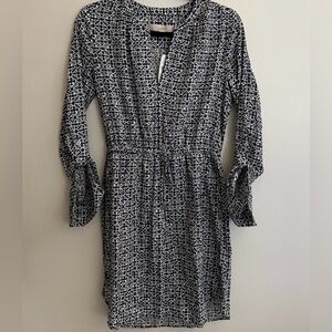 LOFT Black and White Patterned Long Sleeve Dress